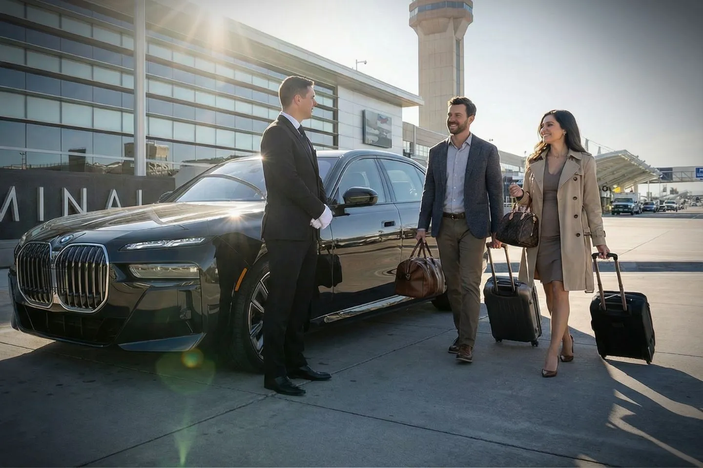 Minneapolis Saint Paul International (MSP) Airport Car Service Professional chauffeur greeting passenger at MSP baggage claim arrivals area