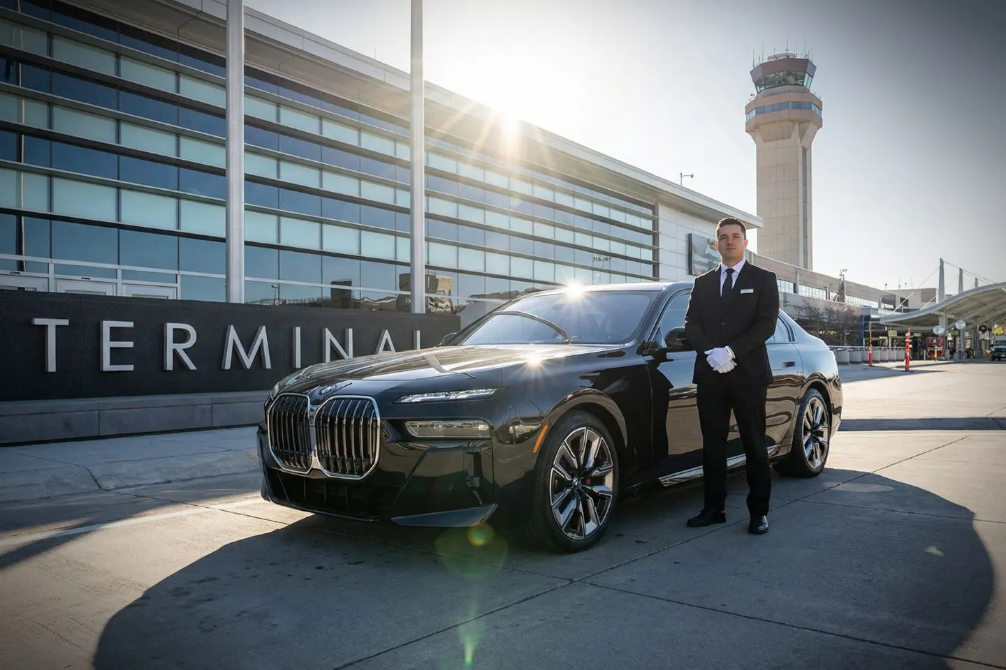 Minneapolis Saint Paul International (MSP) Airport Car Service Premium SUV ready for MSP airport pickup outside Terminal 2 Humphrey in Minnesota
