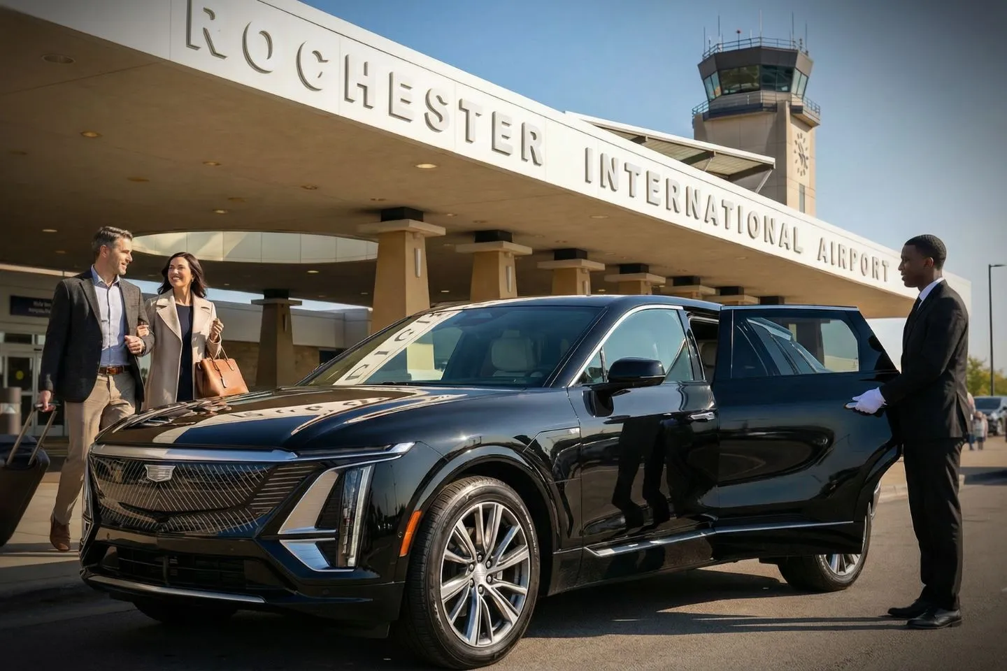 Rochester International (RST) Airport Car Service Sprinter van for group transfers from Rochester Airport to Mayo Clinic Gonda Building