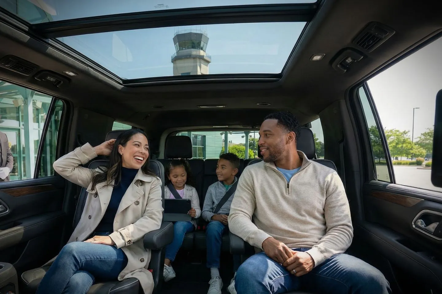 Muskegon County (MKG) Airport Car Service Premium Cadillac Escalade providing Muskegon MKG airport car service to Pere Marquette Beach and Lake Michigan