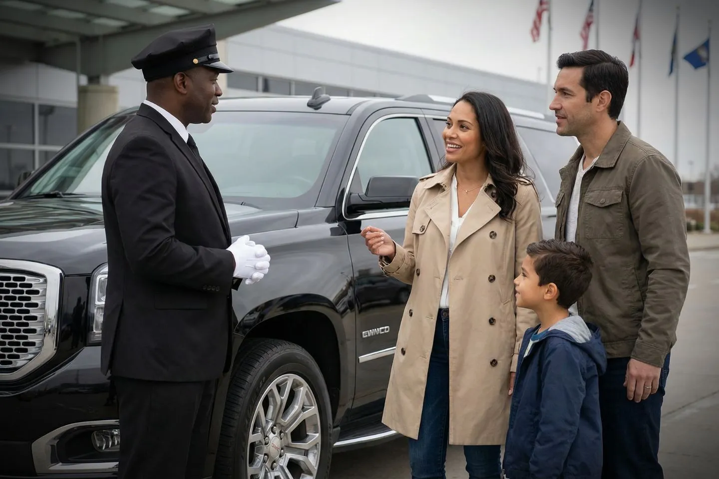 Oakland County International (PTK) Airport Car Service Premium Cadillac Escalade providing Oakland County PTK airport car service to Bloomfield Hills and Birmingham Michigan