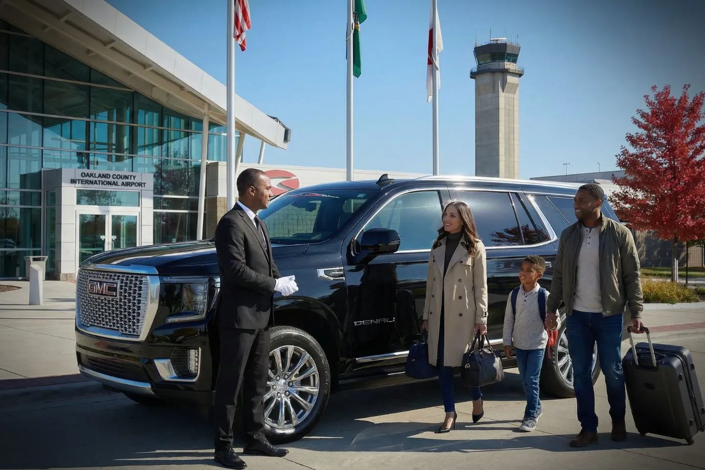 Oakland County International (PTK) Airport Car Service Union Limousine chauffeur greeting corporate aviation executive at PTK Oakland County International airport FBO