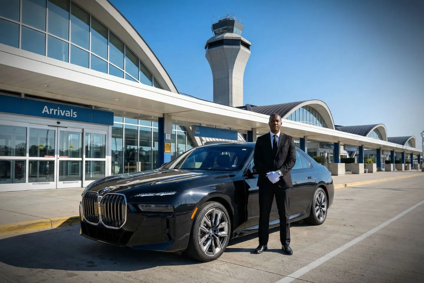 St. Louis Lambert International (STL) Airport Car Service Premium SUV ready for STL airport pickup outside Terminal 2 in Missouri