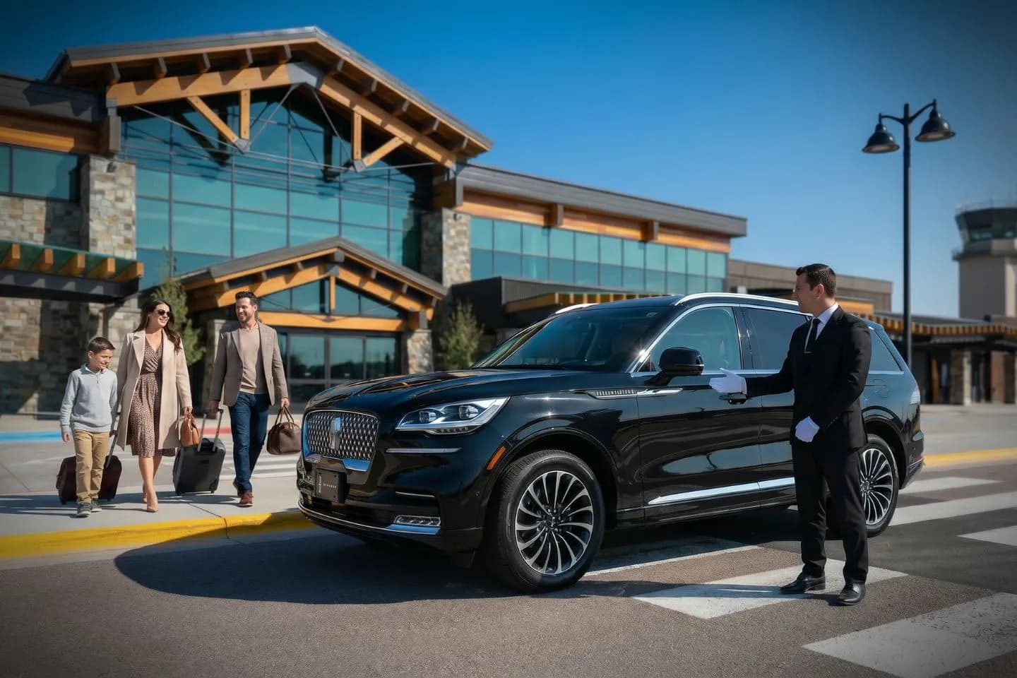 Glacier Park International (FCA) Airport Car Service Union Limousine chauffeur greeting Glacier National Park guest at FCA Glacier Park International airport baggage claim