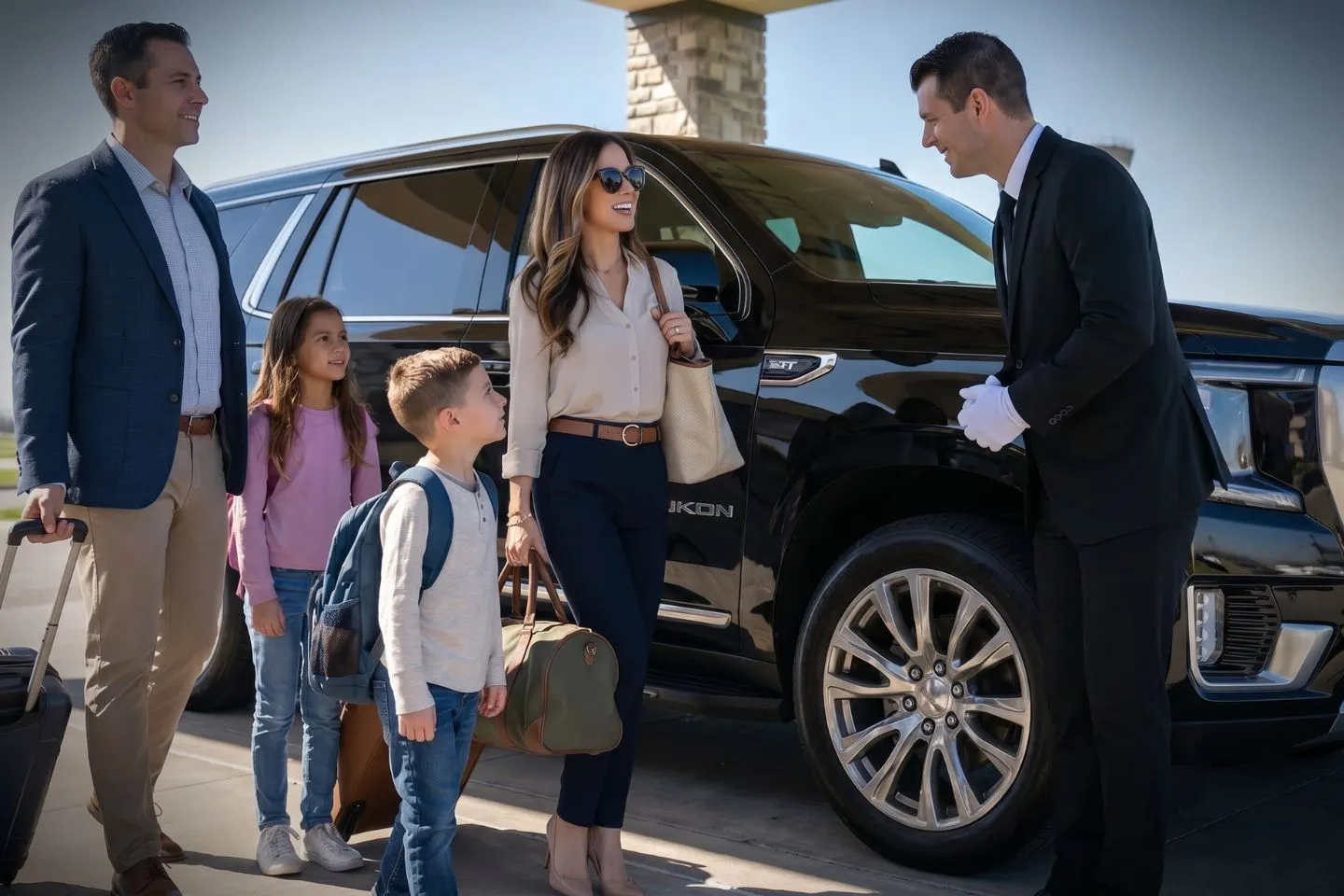 Spirit of St. Louis (SUS) Airport Car Service Professional chauffeur greeting passenger at SUS FBO lobby private aviation arrivals