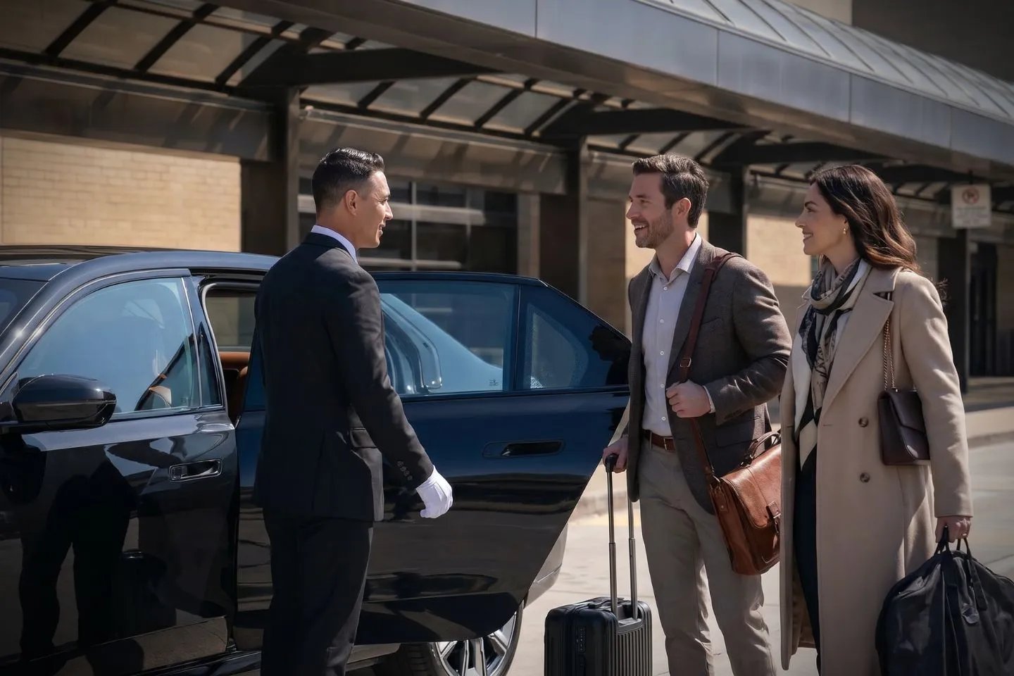 Eppley Airfield (OMA) Airport Car Service Professional chauffeur greeting passenger at OMA baggage claim arrivals area