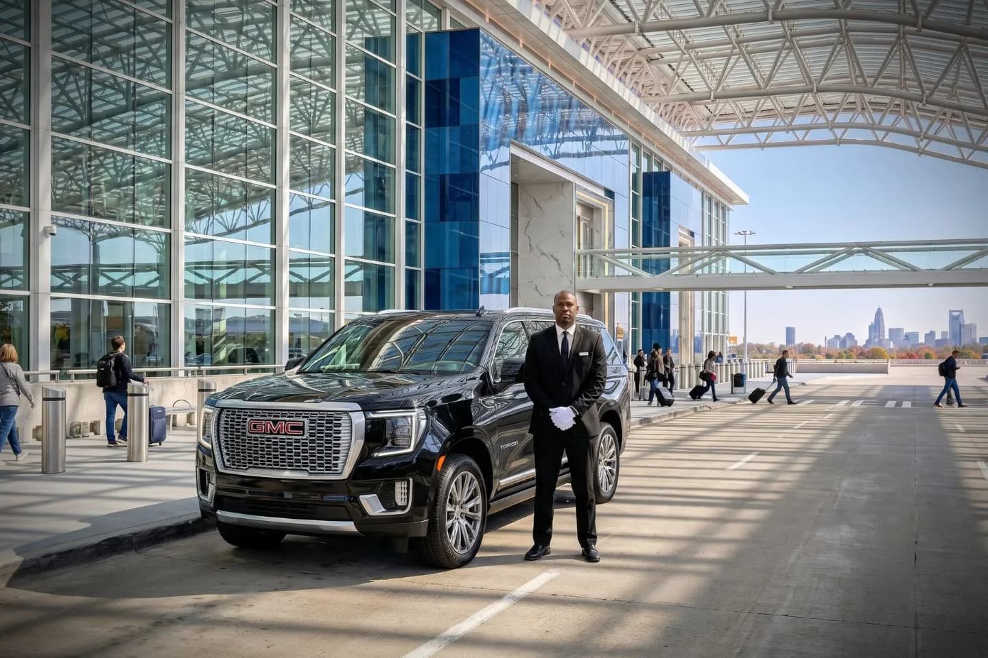 Charlotte Douglas International (CLT) Airport Car Service Premium SUV ready for CLT airport pickup near Uptown Charlotte in North Carolina