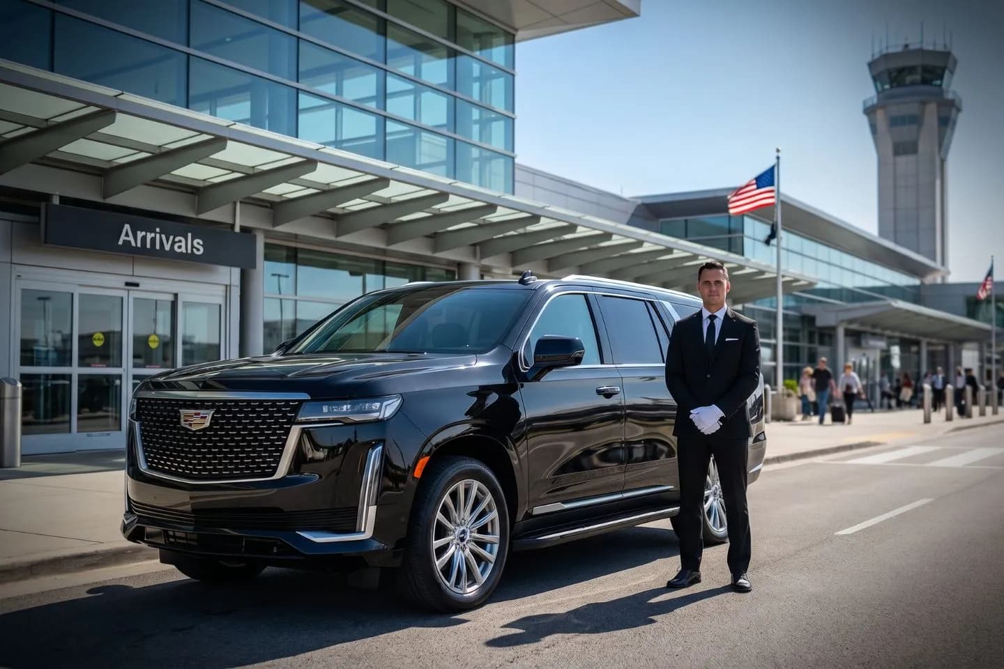 Lebanon Municipal (LEB) Airport Car Service Black Cadillac Escalade chauffeured car at Lebanon Municipal airport for ride to Killington and Okemo Vermont ski resorts