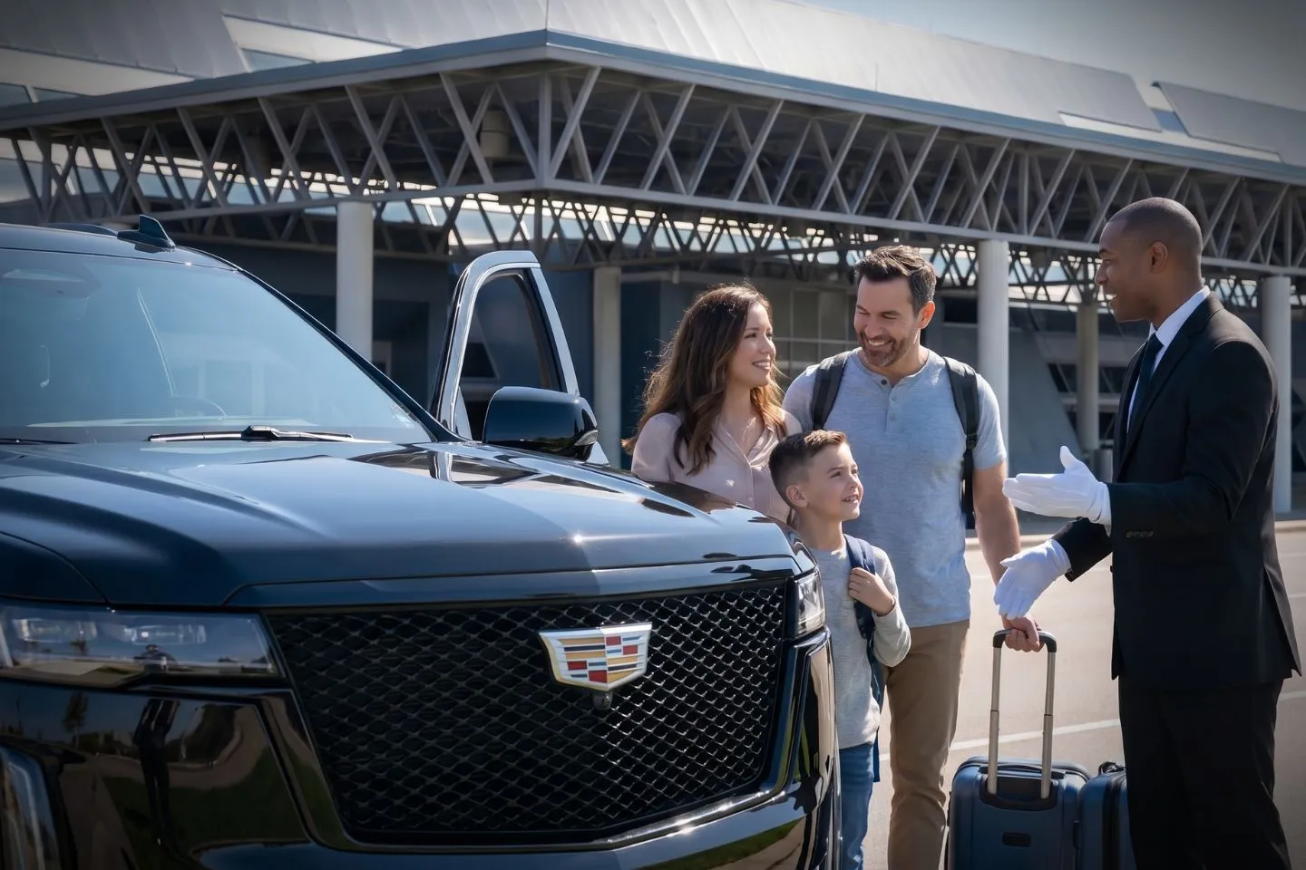 Hector International (FAR) Airport Car Service Premium Cadillac Escalade providing Fargo FAR airport car service to North Dakota State University and Fargodome