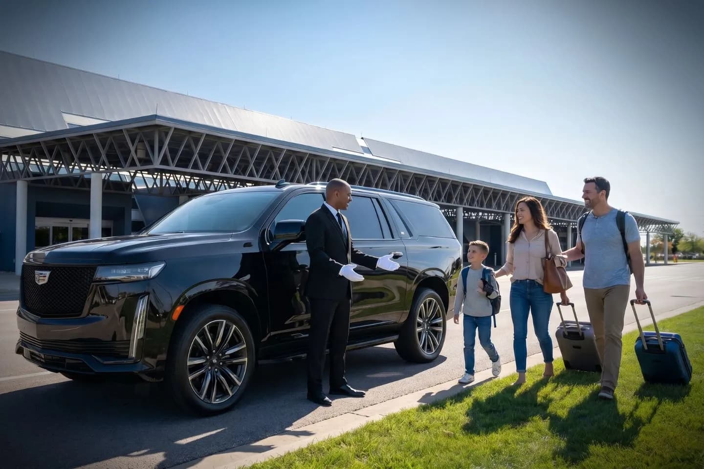 Hector International (FAR) Airport Car Service Union Limousine chauffeur greeting NDSU Bison parent at FAR Hector International airport baggage claim