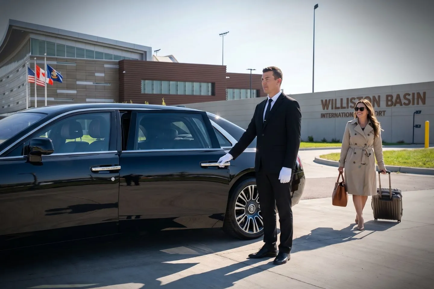 Williston Basin International (XWA) Airport Car Service Union Limousine chauffeur greeting Bakken oil executive at XWA Williston Basin International airport baggage claim