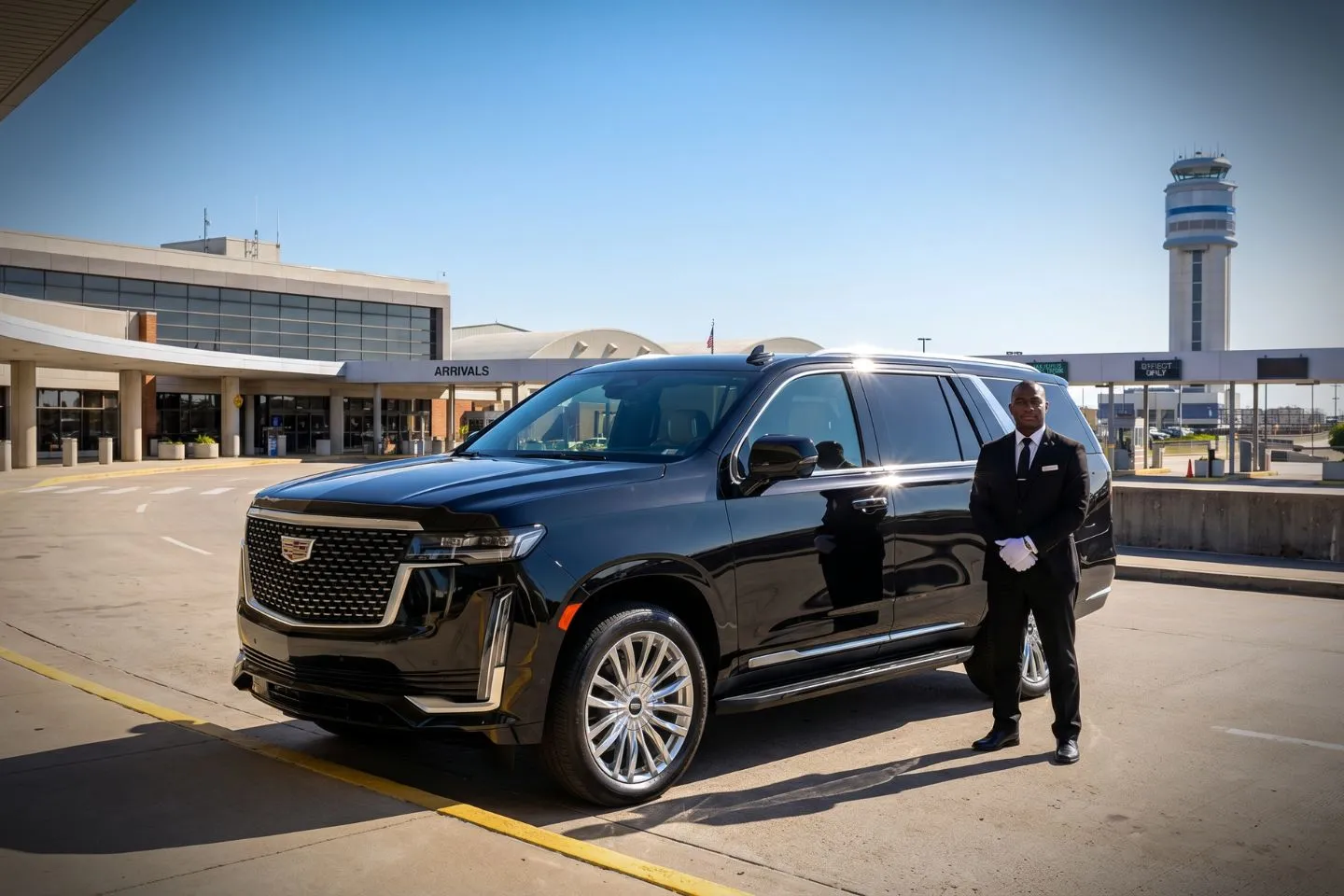 Cleveland Hopkins International (CLE) Airport Car Service Premium SUV ready for CLE airport pickup near Rock and Roll Hall of Fame downtown