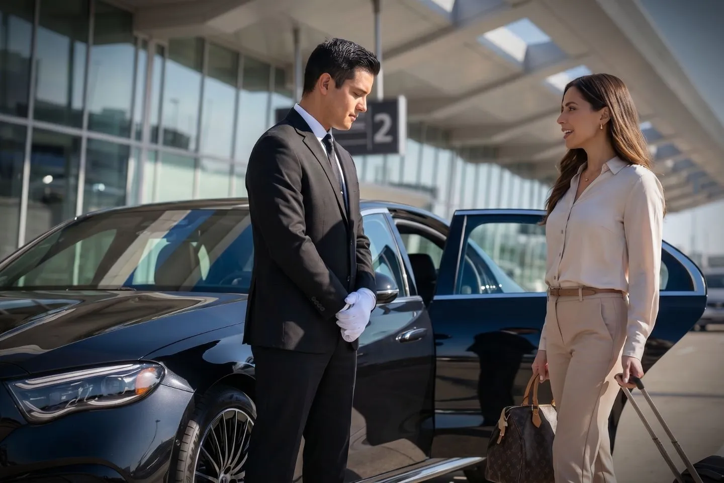 John Glenn Columbus International (CMH) Airport Car Service Professional chauffeur greeting passenger at CMH baggage claim arrivals area