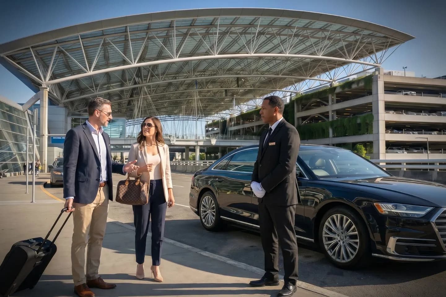 Portland International (PDX) Airport Car Service Union Limousine chauffeur greeting Nike executive at PDX Portland International airport baggage claim