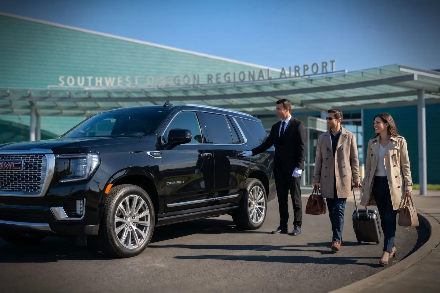 Southwest Oregon Regional (OTH) Airport Car Service Union Limousine chauffeur greeting Bandon Dunes golfer at OTH Southwest Oregon Regional airport baggage claim