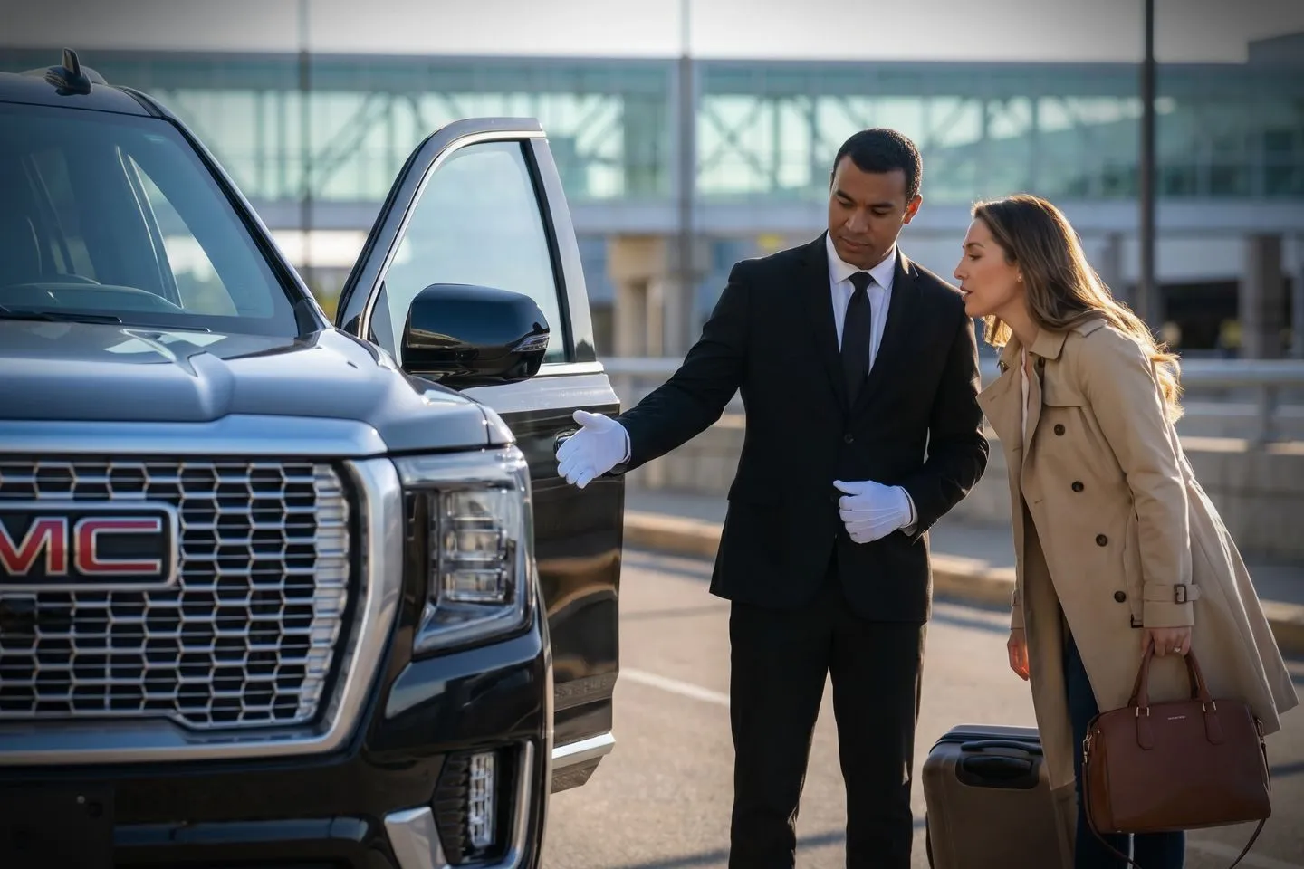 Akron Canton (CAK) Airport Car Service Professional chauffeur greeting passenger at CAK baggage claim arrivals area