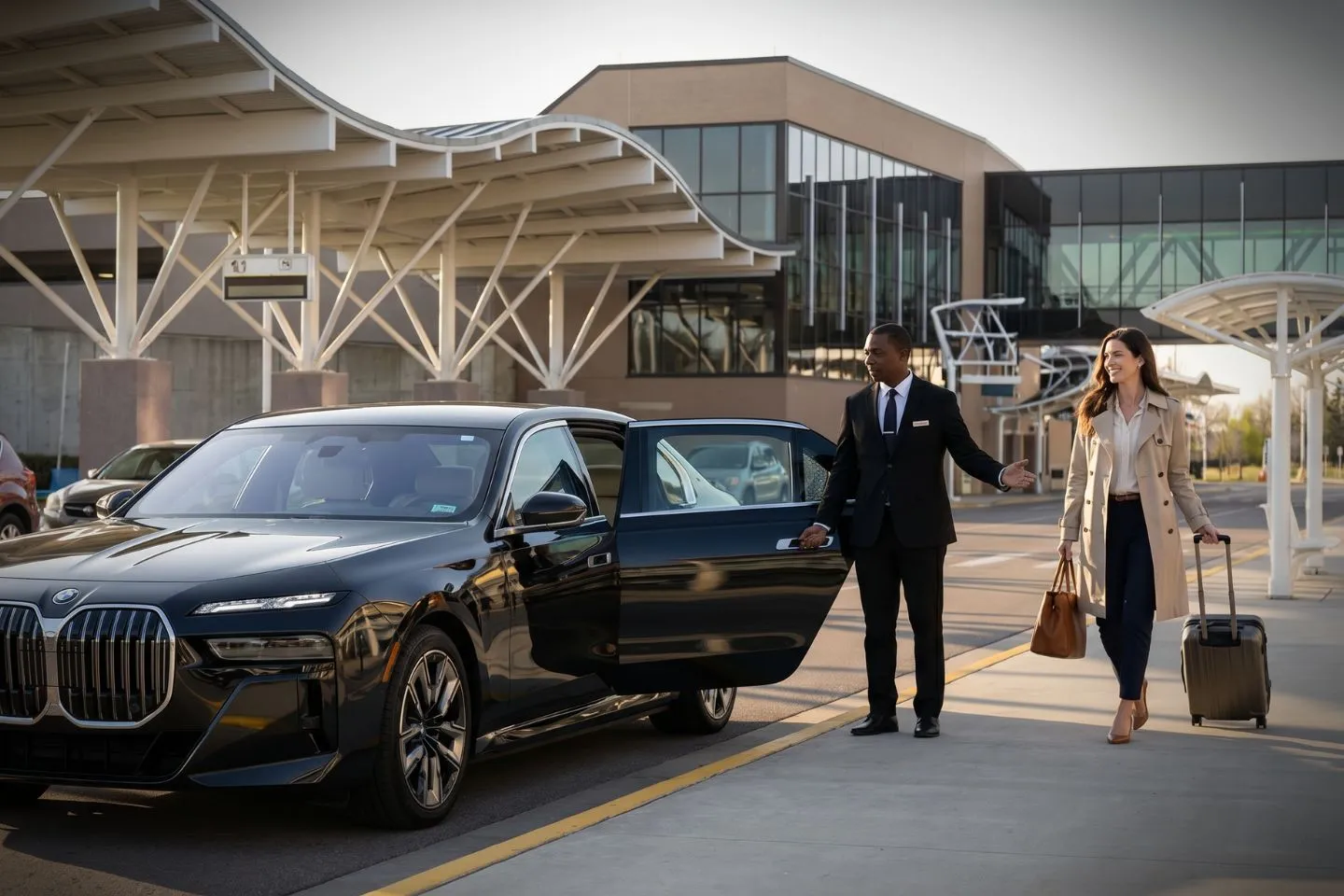 Sioux Falls Regional (FSD) Airport Car Service Union Limousine chauffeur greeting Sanford Health executive at FSD Sioux Falls Regional airport baggage claim
