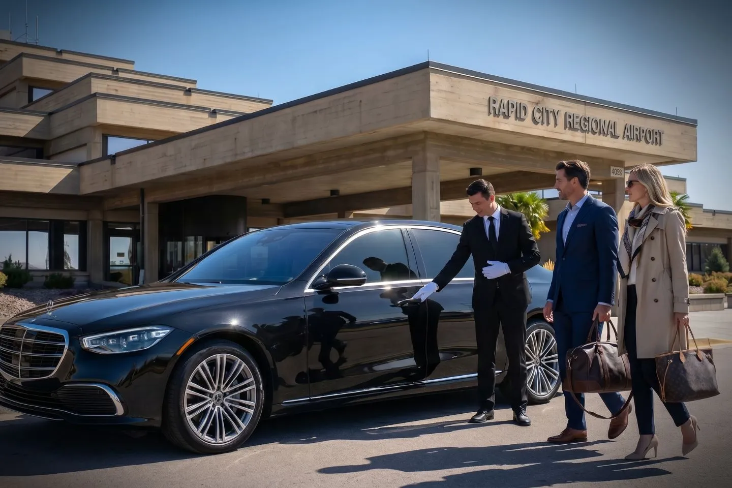 Rapid City Regional (RAP) Airport Car Service Union Limousine chauffeur greeting Mount Rushmore visitor at RAP Rapid City Regional airport baggage claim