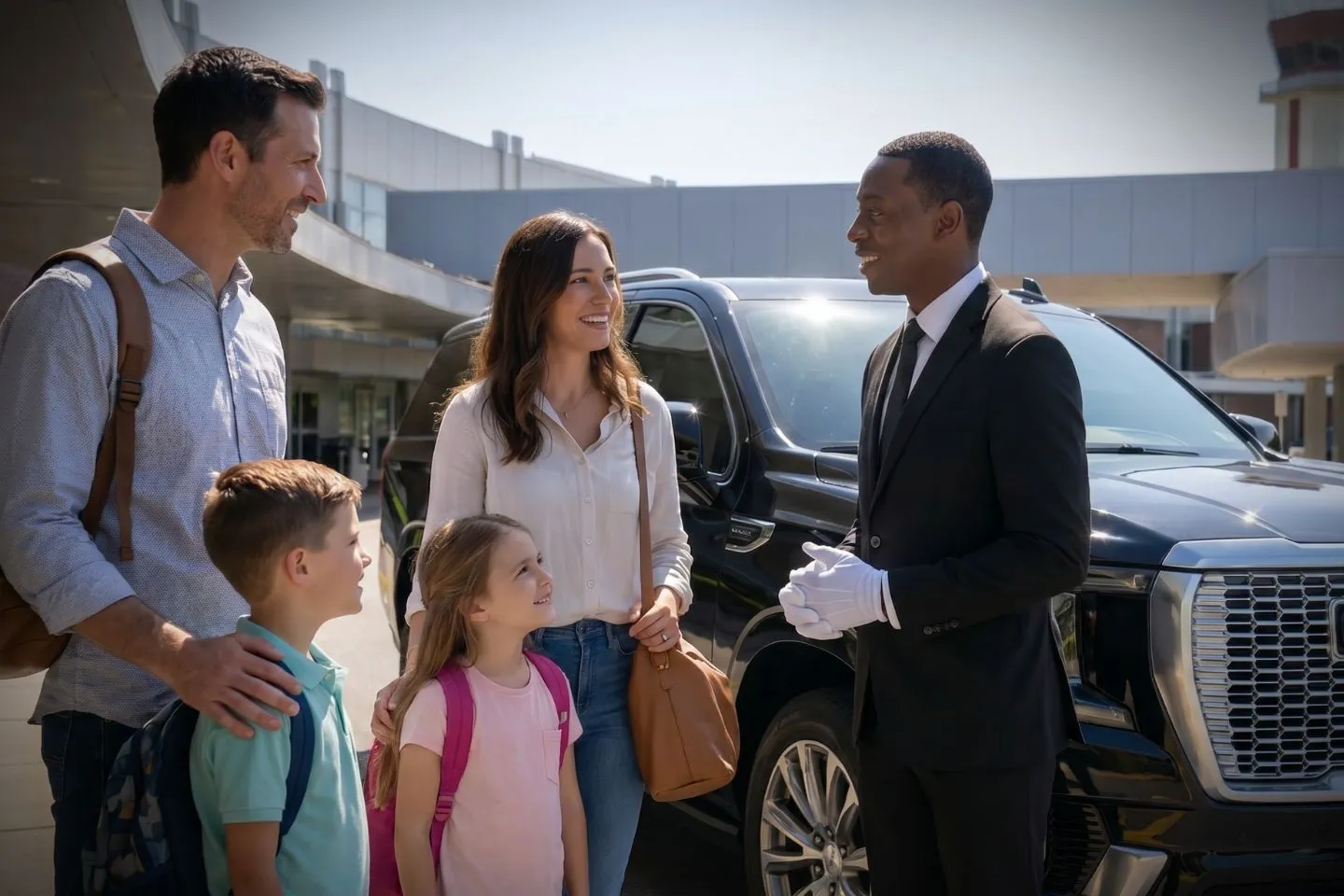 Newport News/Williamsburg International (PHF) Airport Car Service Professional chauffeur greeting passenger at PHF baggage claim arrivals area