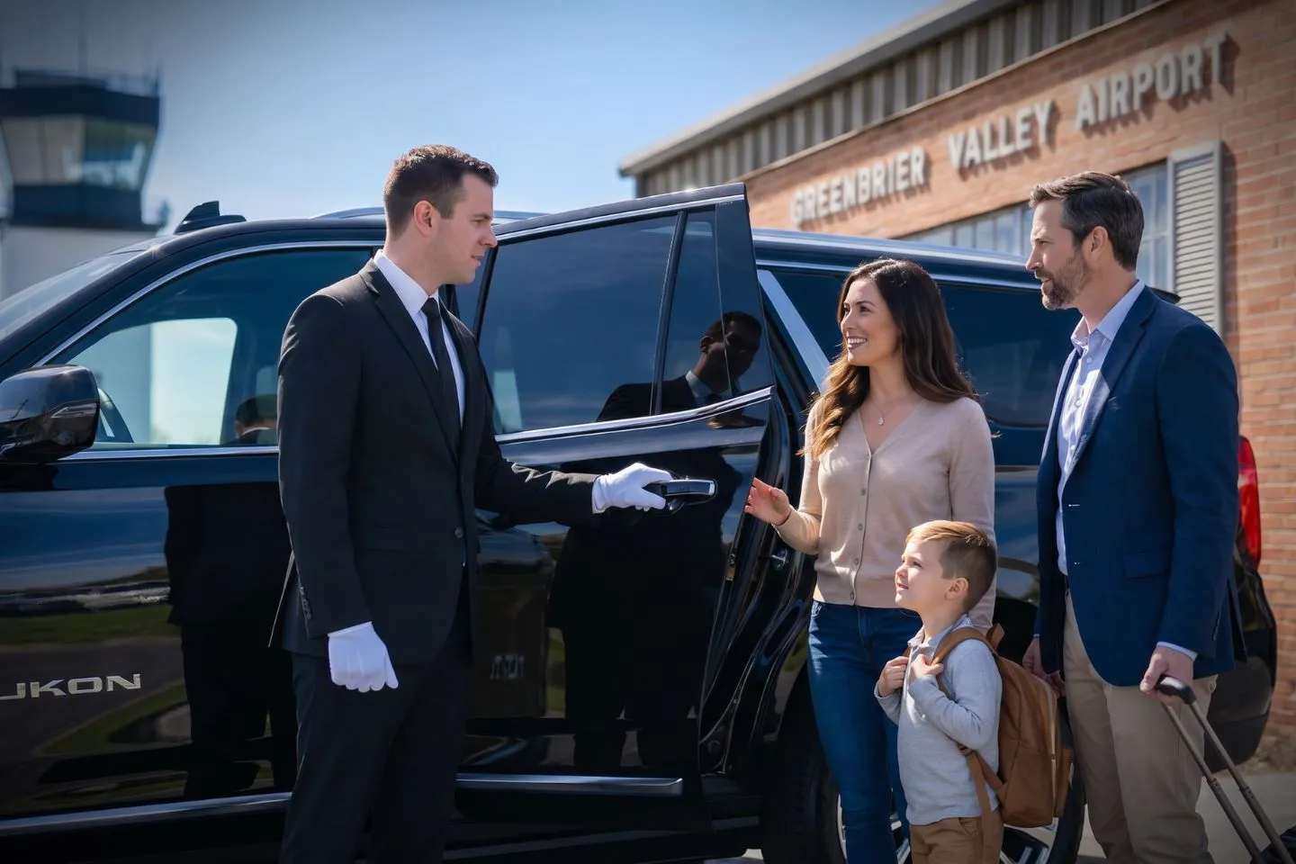 Greenbrier Valley (LWB) Airport Car Service Professional chauffeur greeting passenger at LWB baggage claim arrivals area
