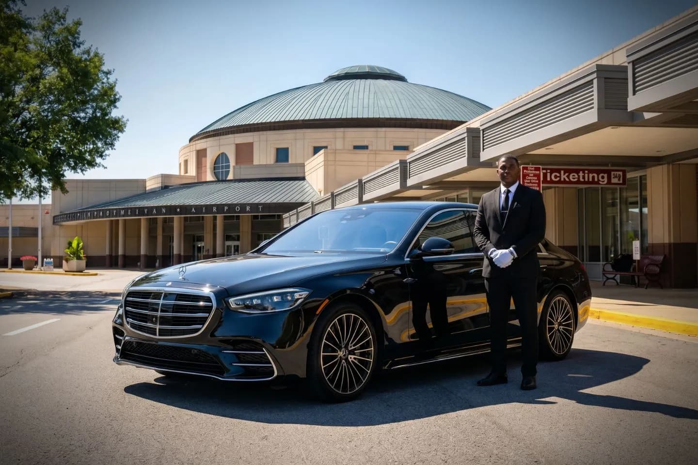 Chattanooga Metropolitan (CHA) Airport Car Service Black Cadillac Escalade chauffeured car at Chattanooga Metropolitan airport for ride to Riverbend Festival on the Tennessee Riverfront
