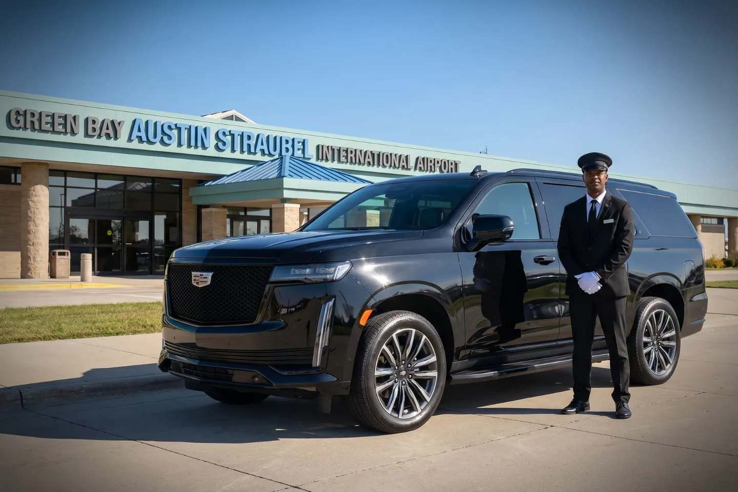 Green Bay Austin Straubel International (GRB) Airport Car Service Premium SUV ready for GRB airport pickup near Lambeau Field on Packers game day
