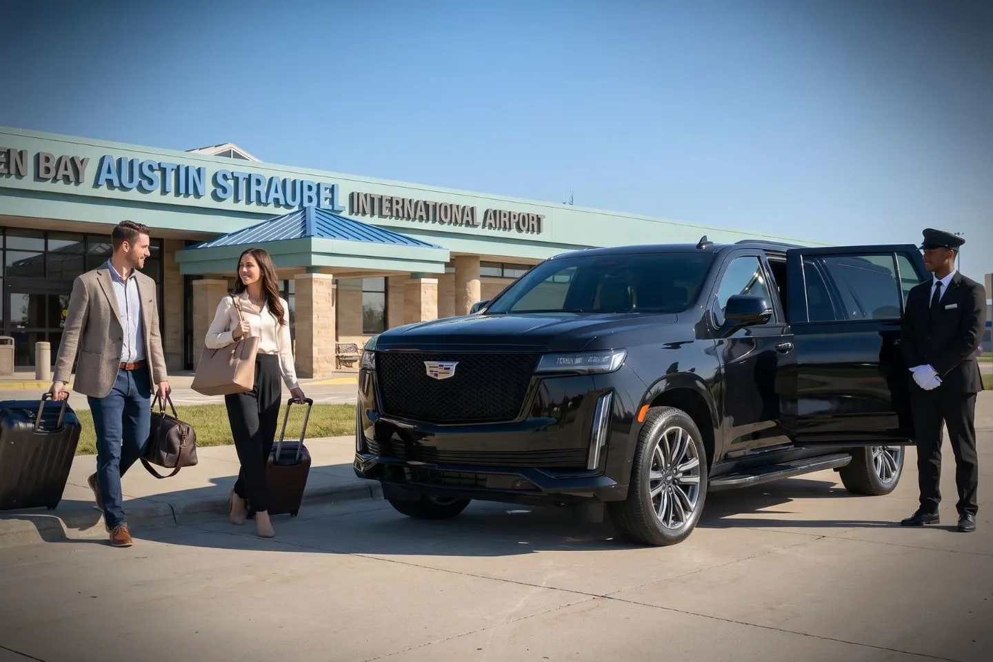 Green Bay Austin Straubel International (GRB) Airport Car Service Sprinter van for group transfers from Green Bay Airport to downtown hotels in Wisconsin