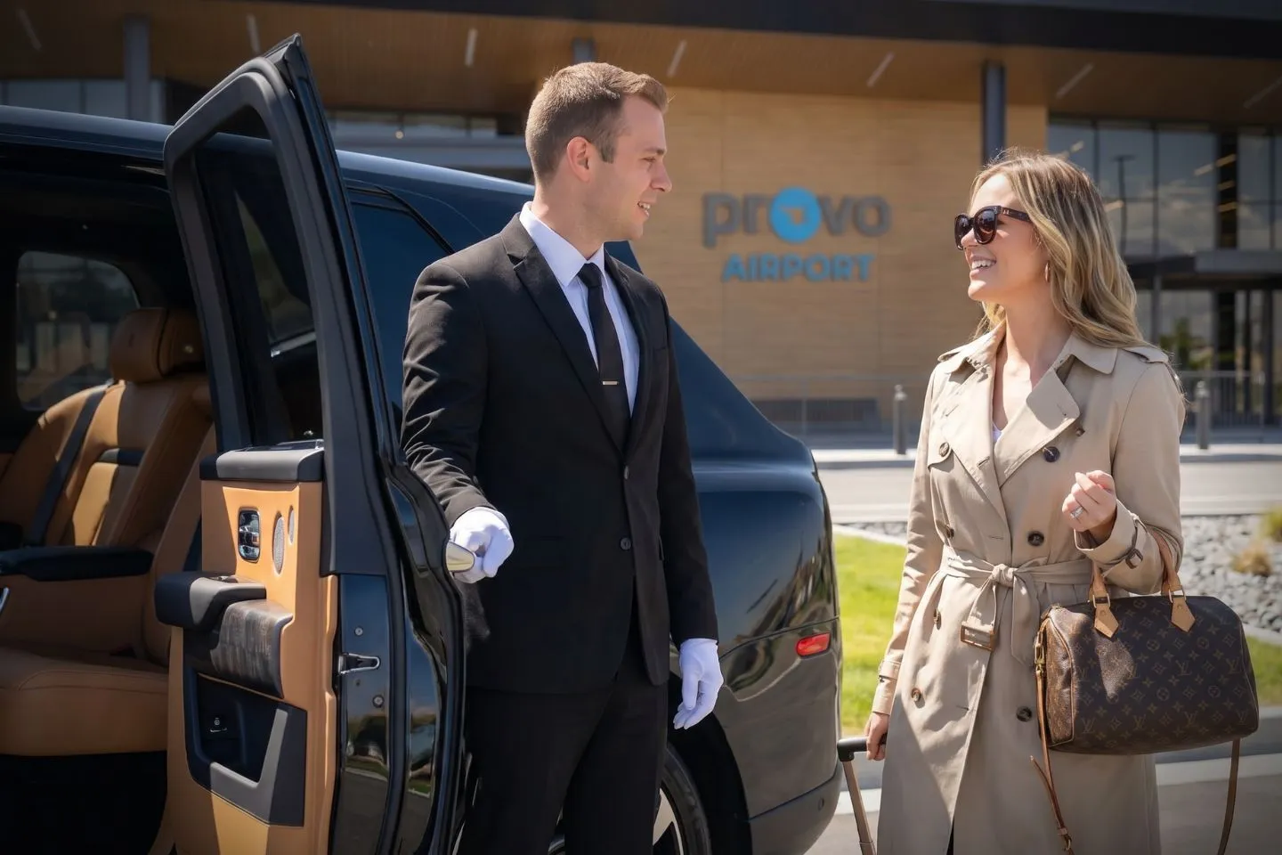 Provo Municipal (PVU) Airport Car Service Union Limousine chauffeur greeting BYU parent at PVU Provo Municipal airport baggage claim