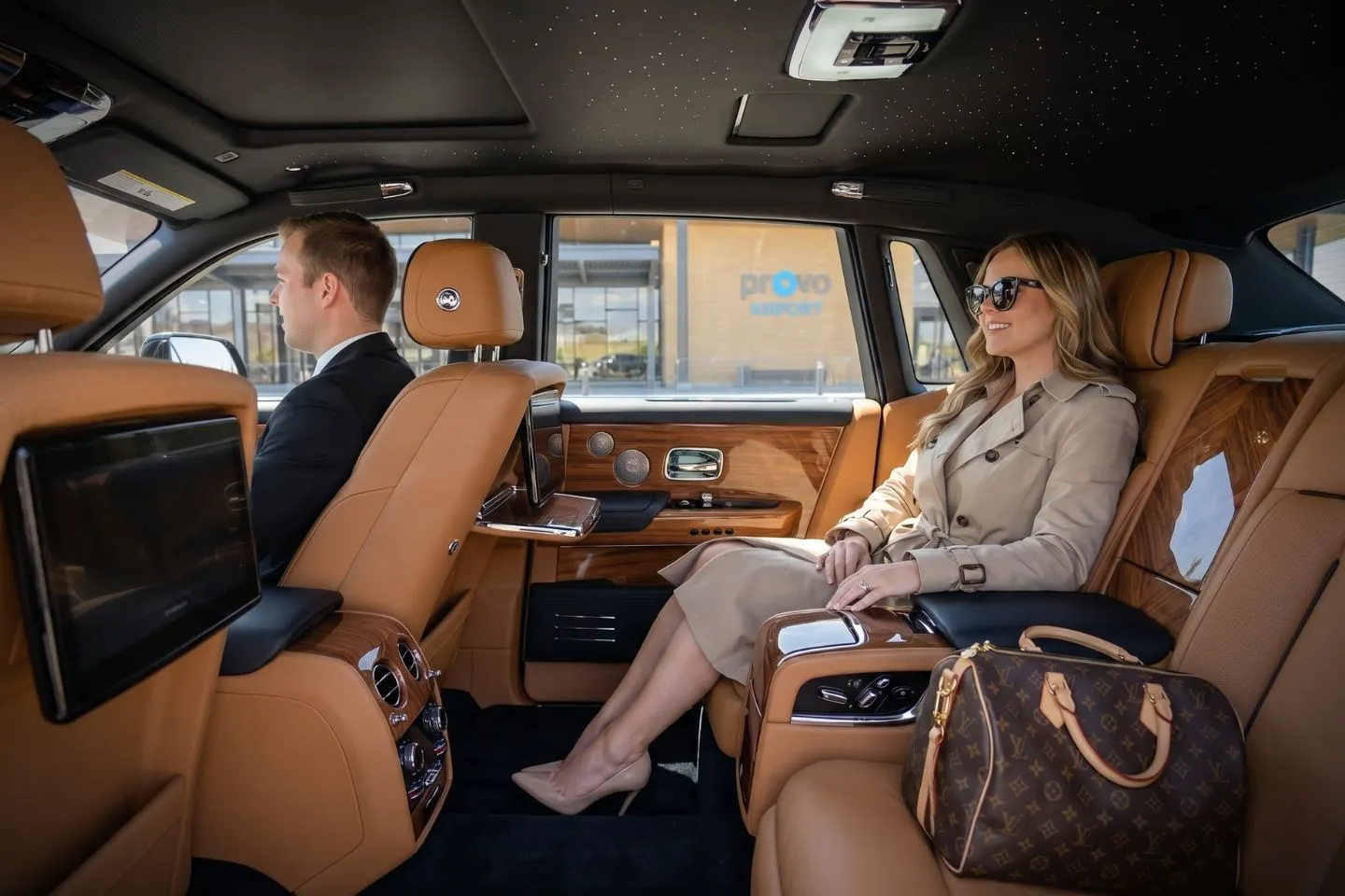 Provo Municipal (PVU) Airport Car Service Premium Cadillac Escalade providing Provo PVU airport car service to Brigham Young University campus and LaVell Edwards Stadium