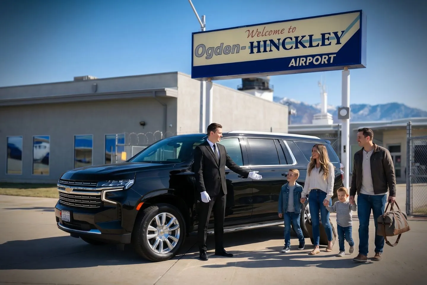 Ogden Hinckley (OGD) Airport Car Service Union Limousine chauffeur greeting Hill Air Force Base contractor at OGD Ogden Hinckley airport baggage claim