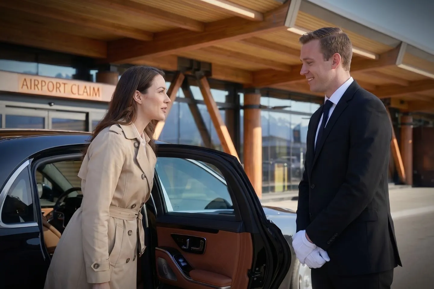 Jackson Hole (JAC) Airport Car Service Professional chauffeur greeting passenger at JAC baggage claim arrivals area
