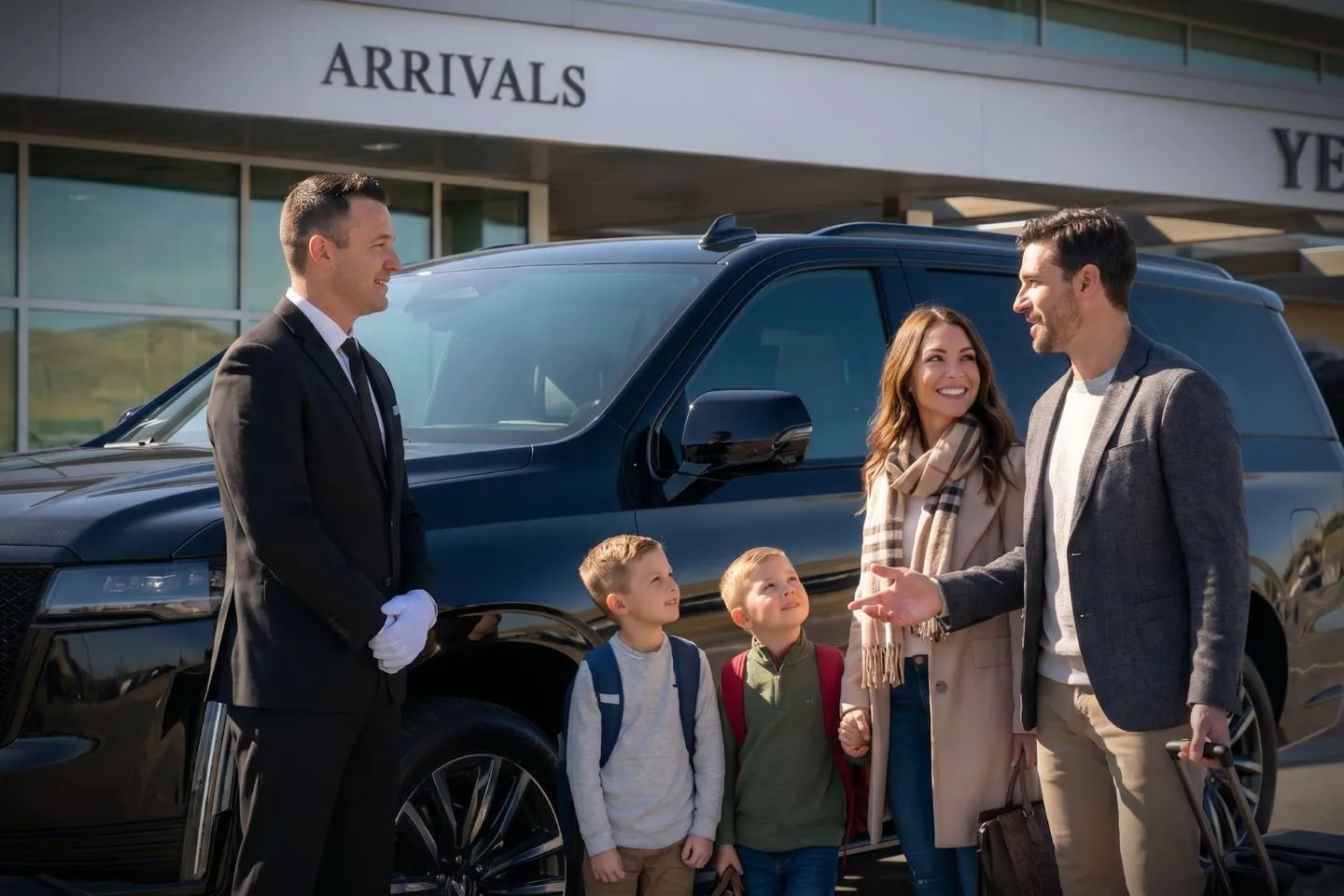 Yellowstone Regional (COD) Airport Car Service Professional chauffeur greeting passenger at COD baggage claim arrivals area