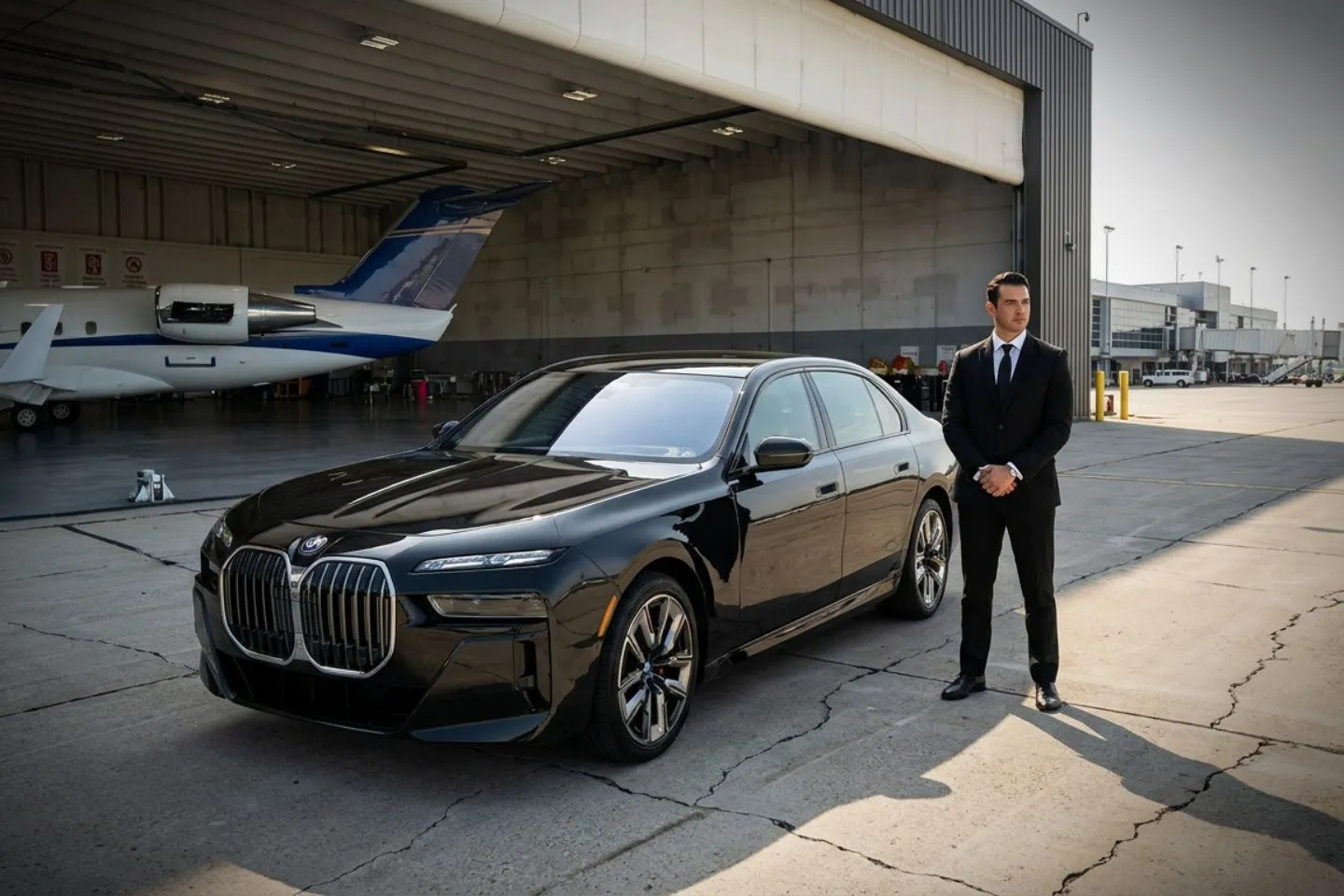 Chicago Executive (PWK) Airport Car Service Black Cadillac Escalade chauffeured car at Chicago Executive airport for ride to Northwestern Highland Park and North Shore corridor