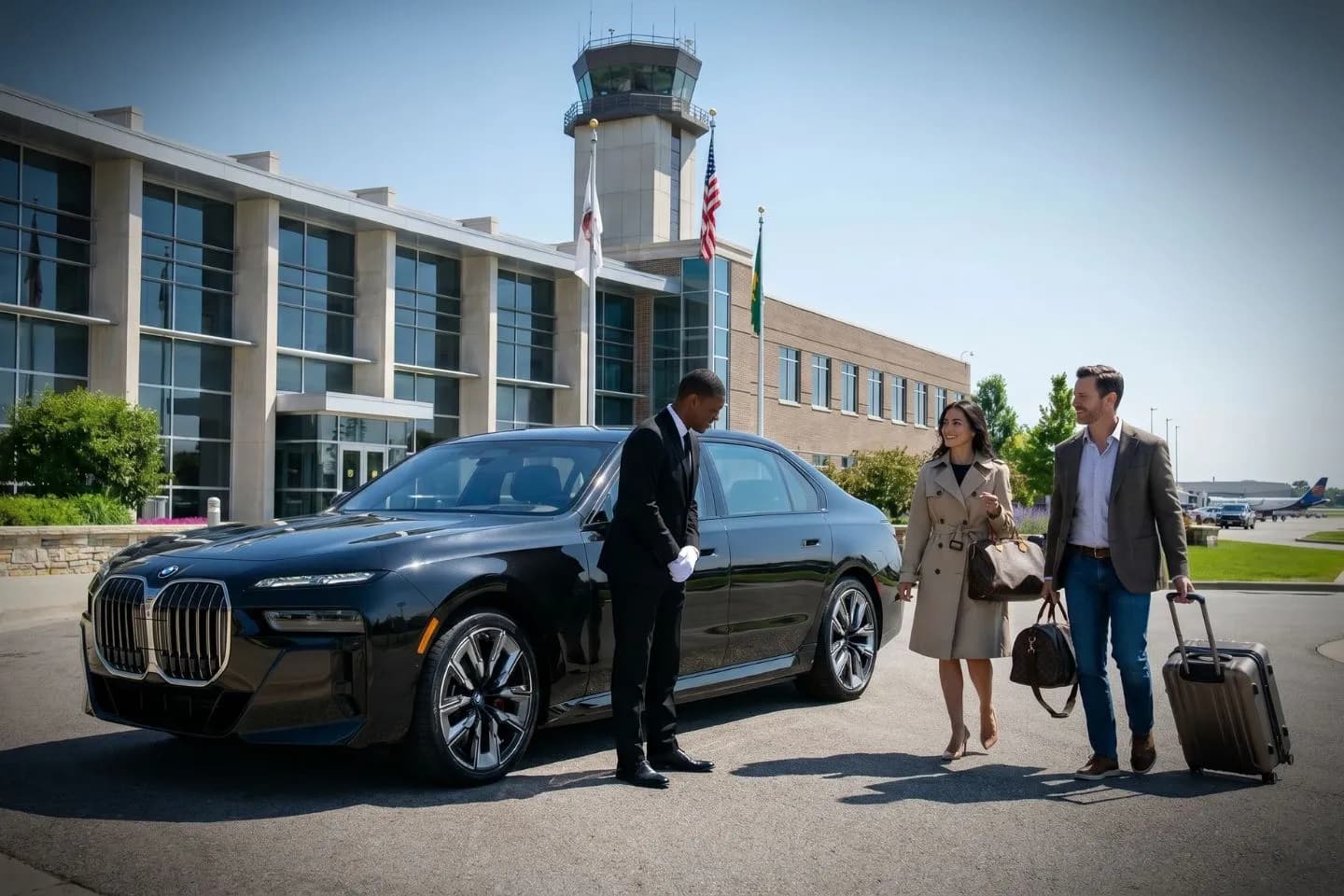 Chicago Executive (PWK) Airport Car Service Union Limousine chauffeur greeting North Shore corporate executive at PWK Chicago Executive airport FBO