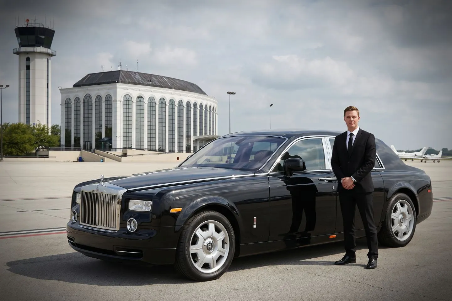 Dupage (DPA) Airport Car Service Union Limousine chauffeur greeting corporate aviation executive at DPA DuPage Airport FBO