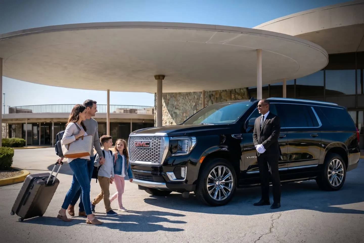 Quincy Municipal (UIN) Airport Car Service Union Limousine chauffeur greeting Quincy University parent at UIN Quincy Municipal airport baggage claim