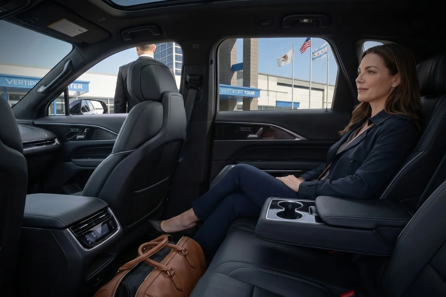 Chicago Vertiport (JTY) Airport Car Service Mercedes Benz S Class offering Chicago Vertiport JTY transportation to McCormick Place convention center