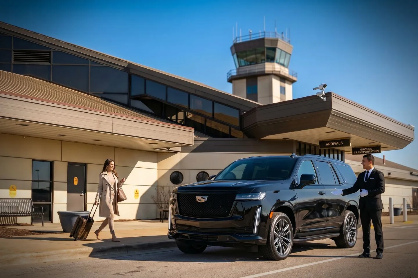 Gary Chicago International (GYY) Airport Car Service Union Limousine chauffeur greeting US Steel executive at GYY Gary Chicago International airport baggage claim