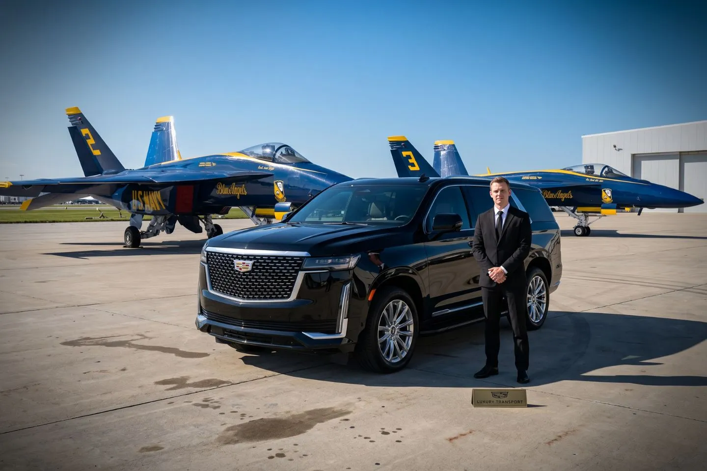 Gary Chicago International (GYY) Airport Car Service Black Cadillac Escalade chauffeured car at Gary Chicago International airport for ride to Hard Rock Casino Gary and Lake County Indiana