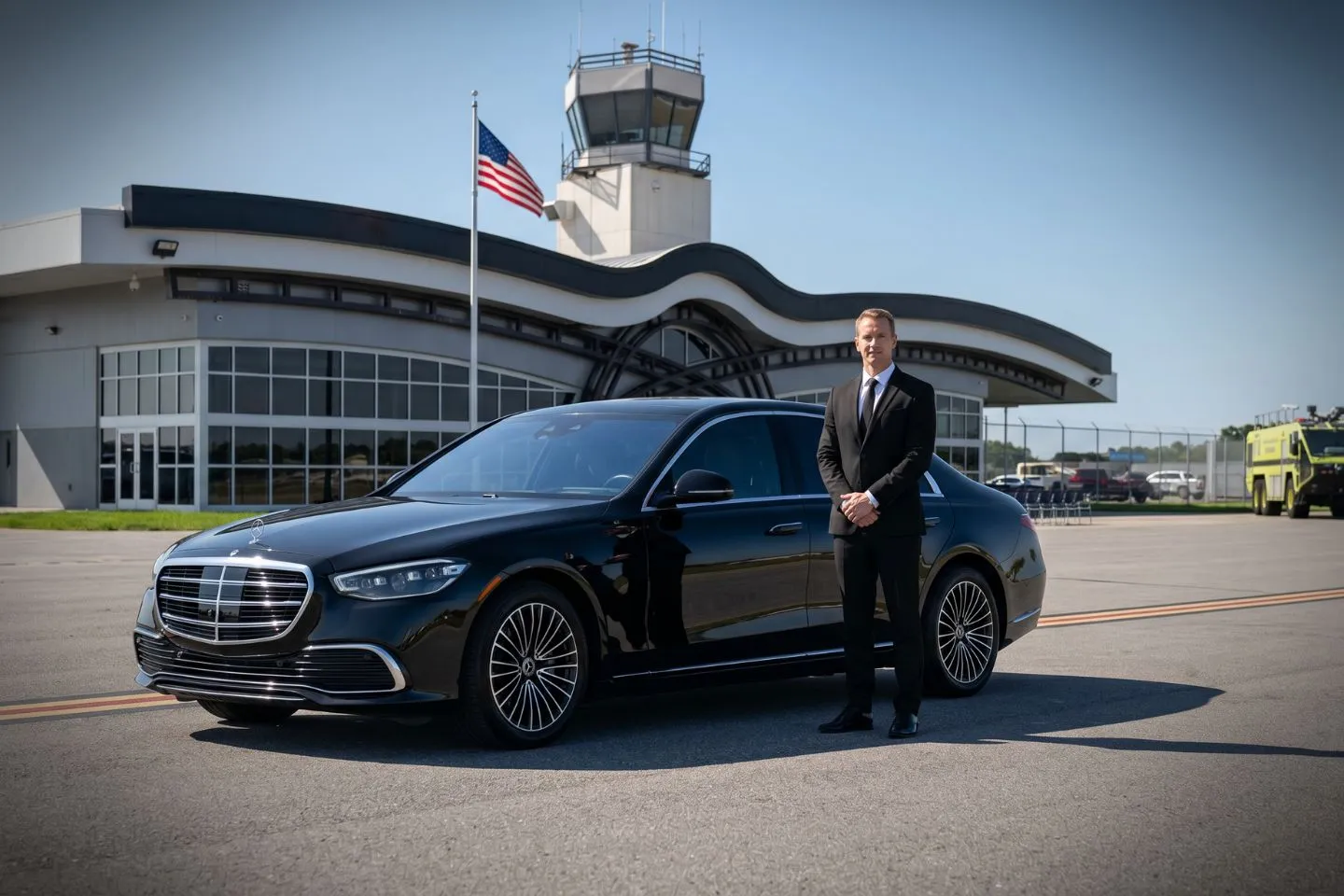 Veterans of Southern Illinois (MWA) Airport Car Service Black Cadillac Escalade chauffeured car at Veterans of Southern Illinois airport for ride to Heartland Regional Medical Center