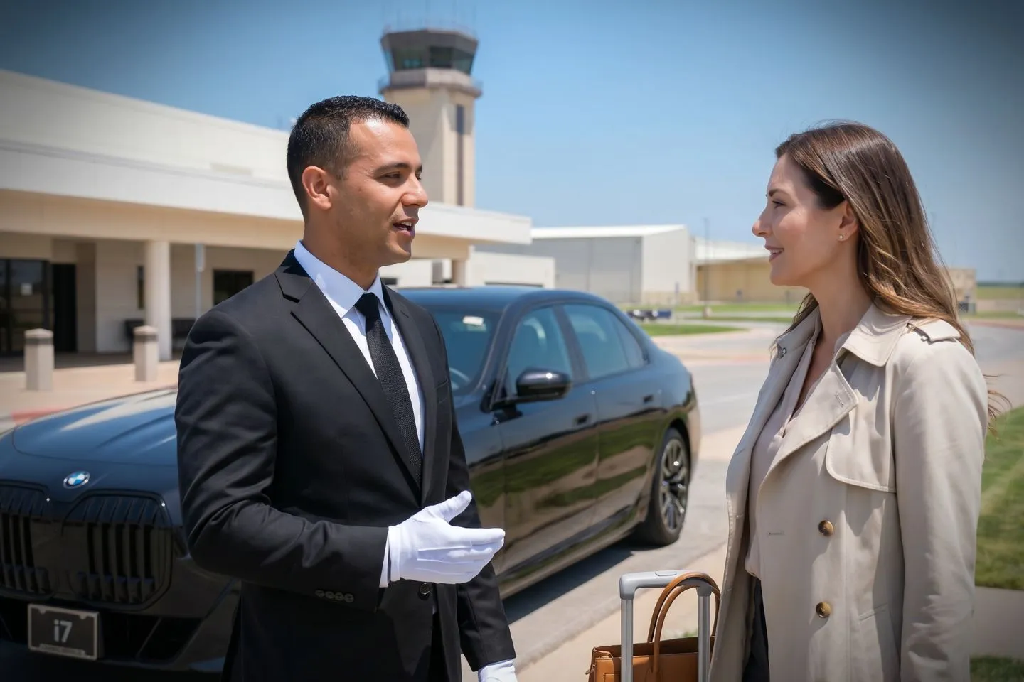 4Abilene Regional (ABI) Airport Car Service Professional chauffeur greeting passenger at ABI baggage claim arrivals area