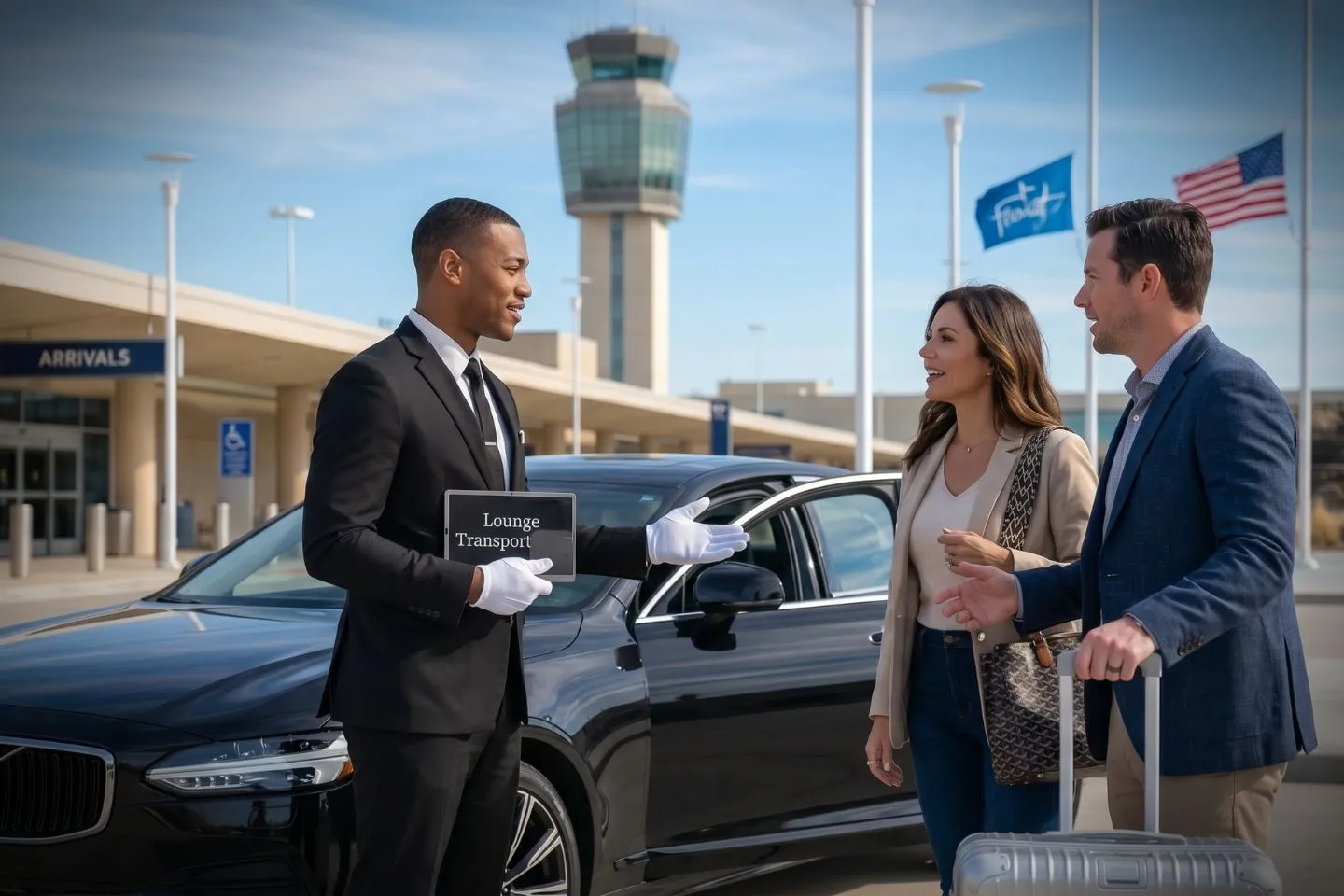 Wichita Falls Regional (SPS) Airport Car Service Professional chauffeur greeting passenger at SPS baggage claim arrivals area