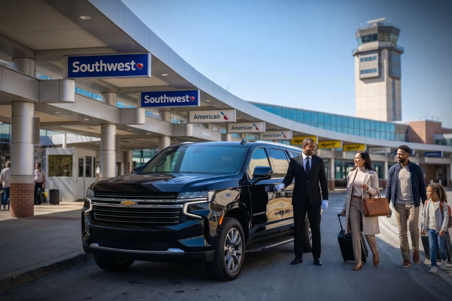 Manchester-Boston Regional (MHT) Airport Car Service Union Limousine chauffeur greeting Boston metro traveler at MHT Manchester Boston Regional airport baggage claim