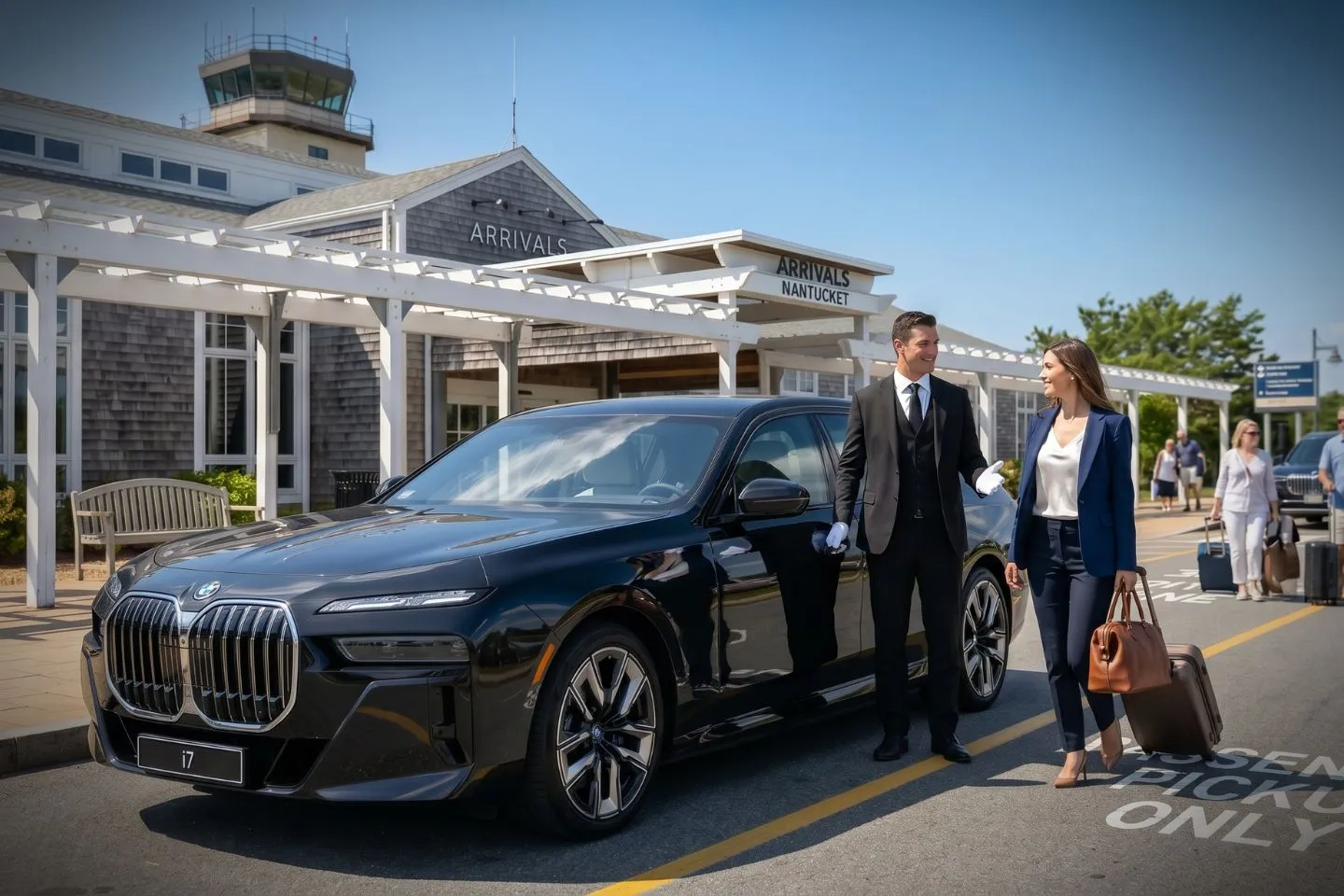 Martha’s Vineyard Haven (MVY) Airport Car Service Union Limousine chauffeur greeting summer guest at MVY Martha Vineyard airport baggage claim
