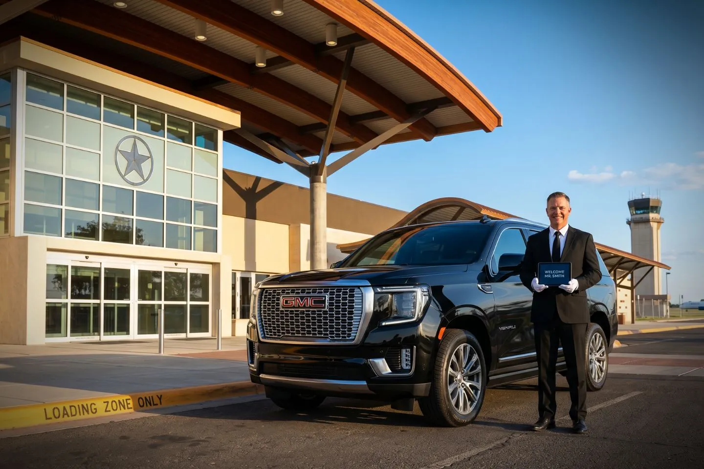 San Angelo Regional Mathis Field (SJT) Airport Car Service Premium SUV ready for SJT airport pickup near Goodfellow Air Force Base in San Angelo Texas