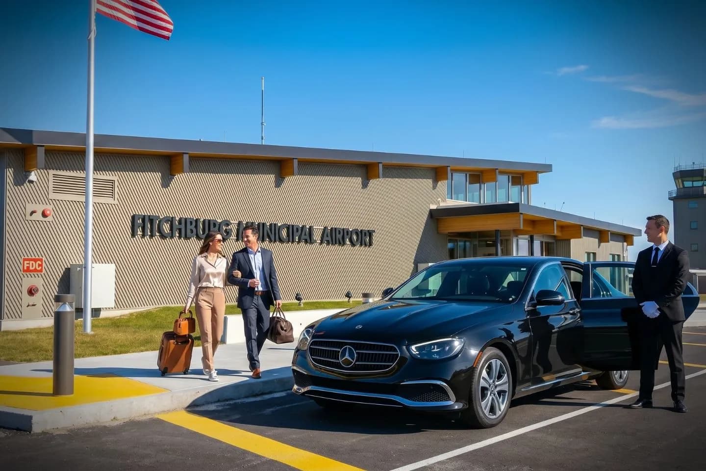 Fitchburg Municipal (FIT) Airport Car Service Union Limousine chauffeur greeting Fitchburg State University parent at FIT Fitchburg Municipal airport FBO