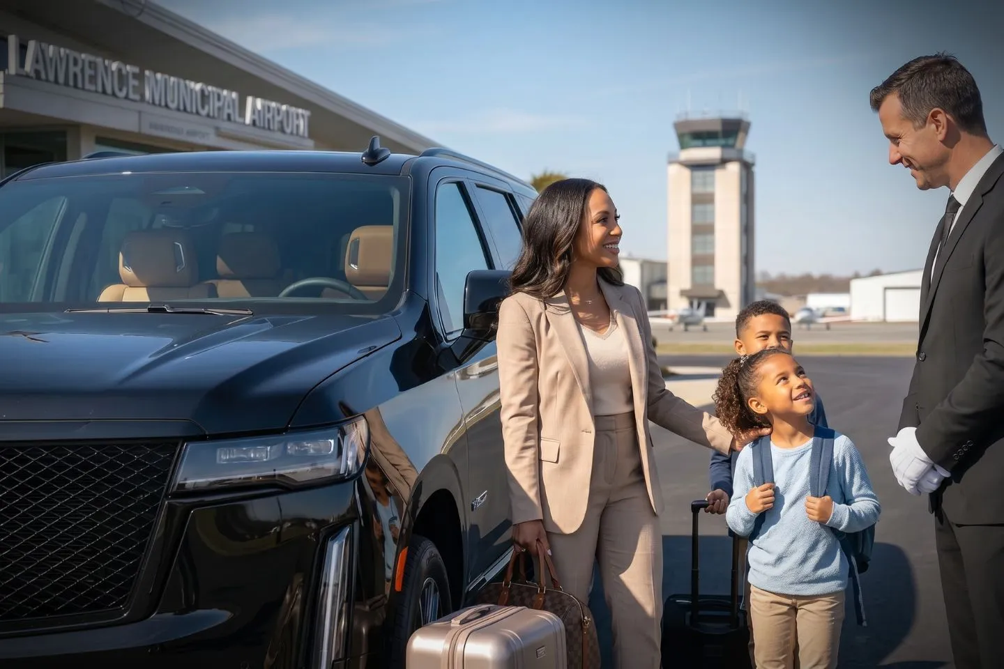 Lawrence Municipal (LWM) Airport Car Service Premium Cadillac Escalade providing Lawrence LWM airport car service to Phillips Academy Andover and Andover Massachusetts