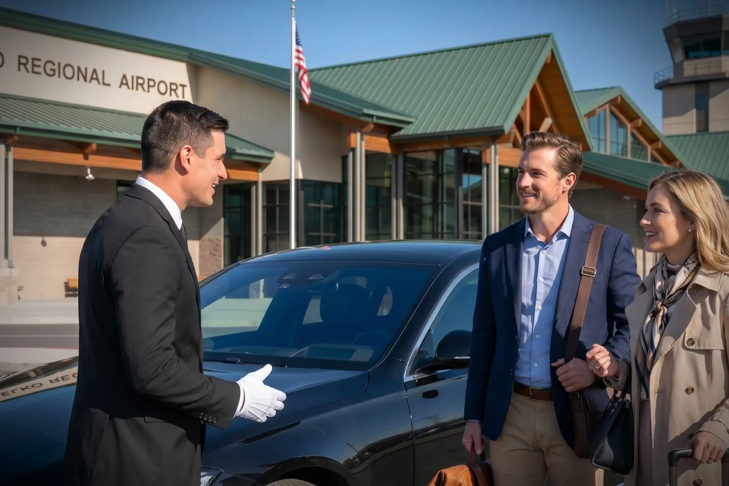 Elko Regional (EKO) Airport Car Service Union Limousine chauffeur greeting Nevada gold mining executive at EKO Elko Regional airport baggage claim