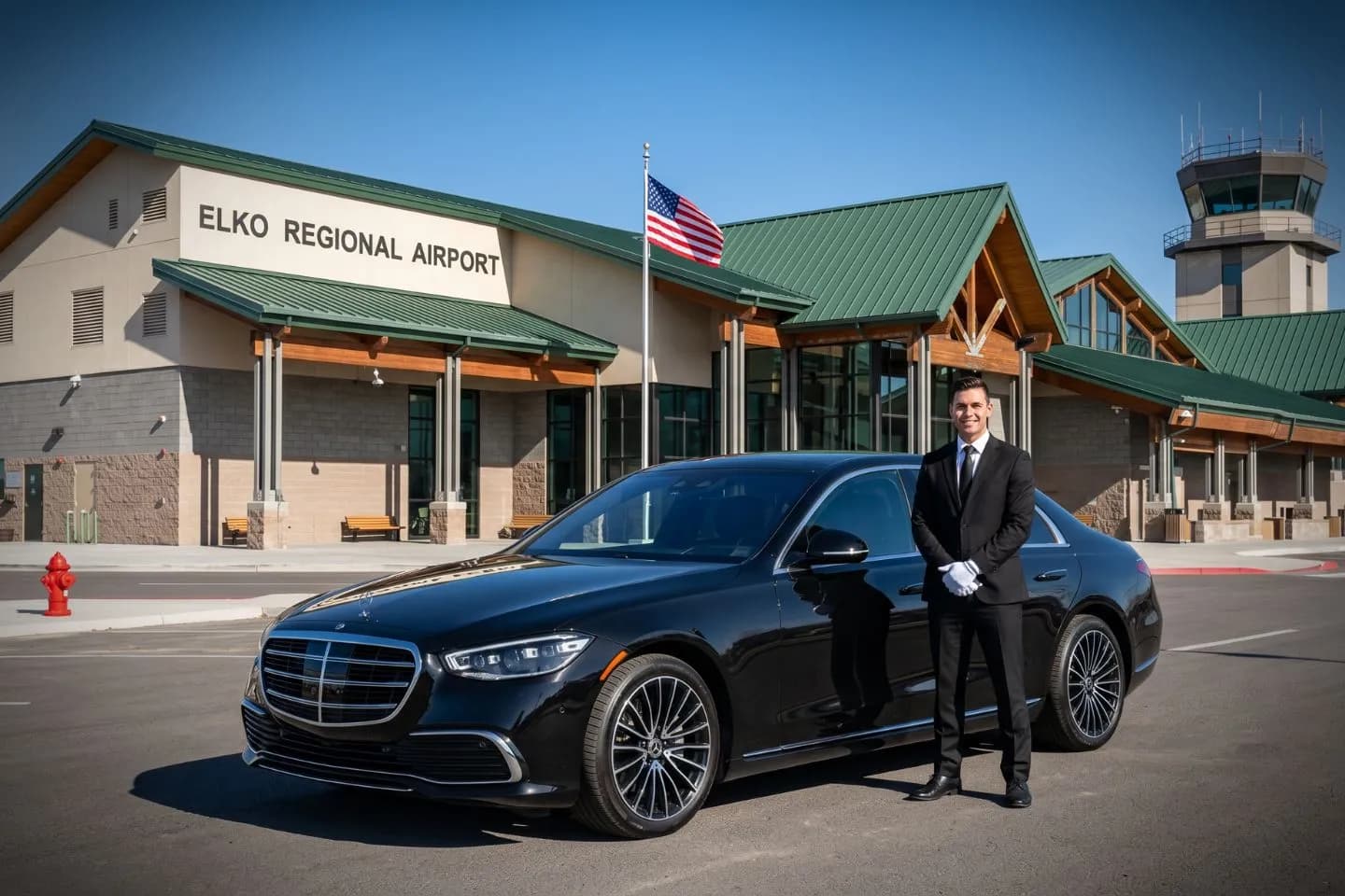 Elko Regional (EKO) Airport Car Service Black Cadillac Escalade chauffeured car at Elko Regional airport for ride to National Cowboy Poetry Gathering