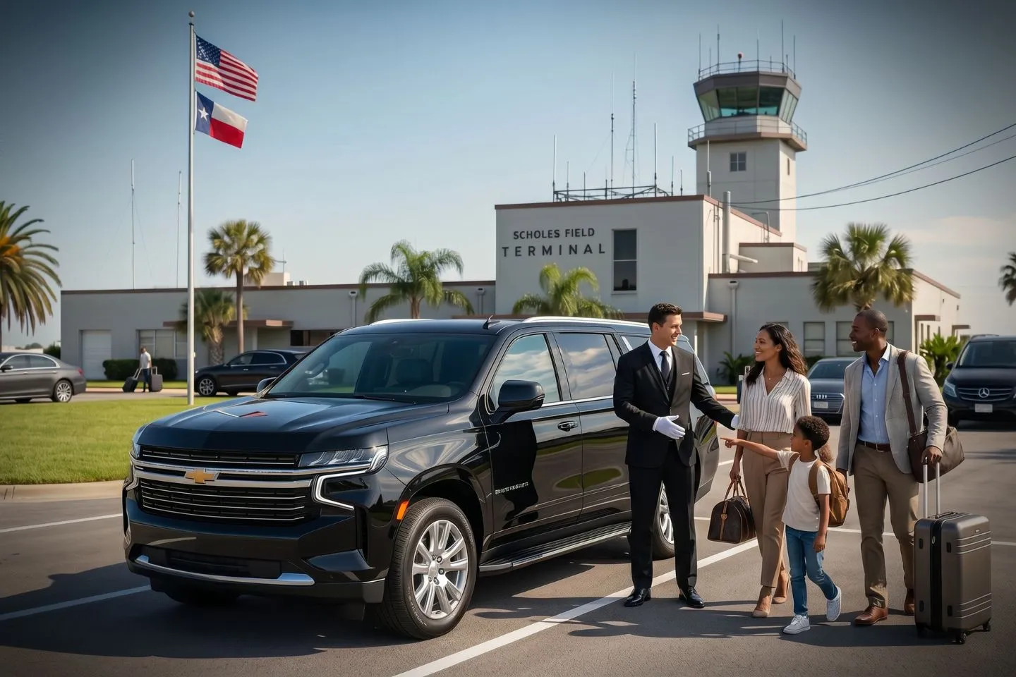 Scholes International (GLS) Airport Car Service Sprinter van for group transfers from Scholes International to Port of Galveston cruise terminal